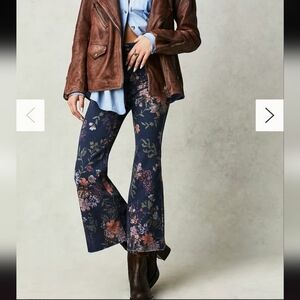 Free People We The Free Youthquake Printed Crop Flare Jeans In Navy Floral NWOT